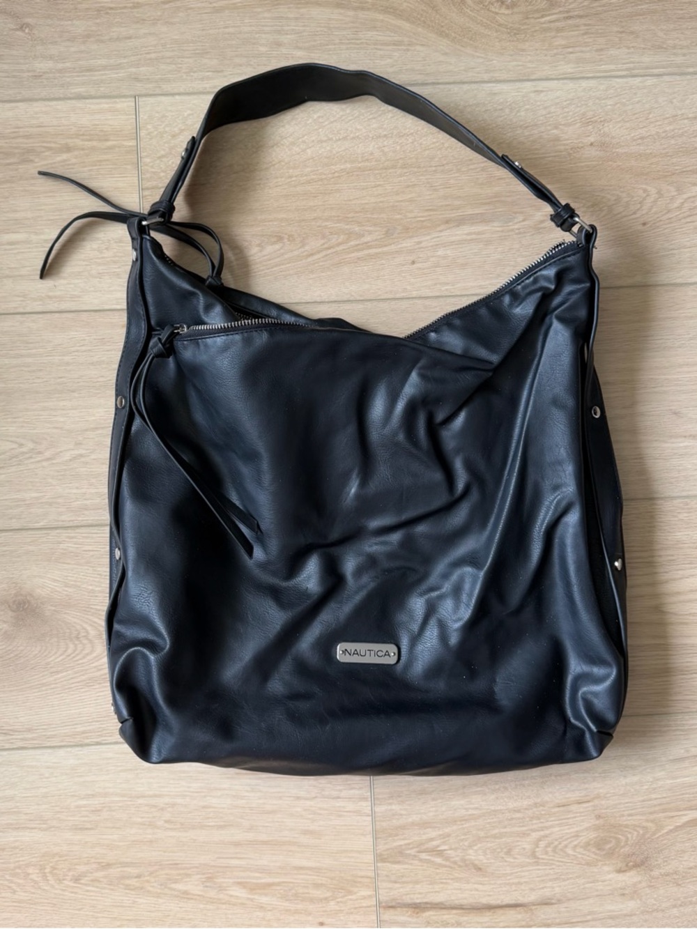 Nautica Black Faux Leather Slouchy Shoulder Bag